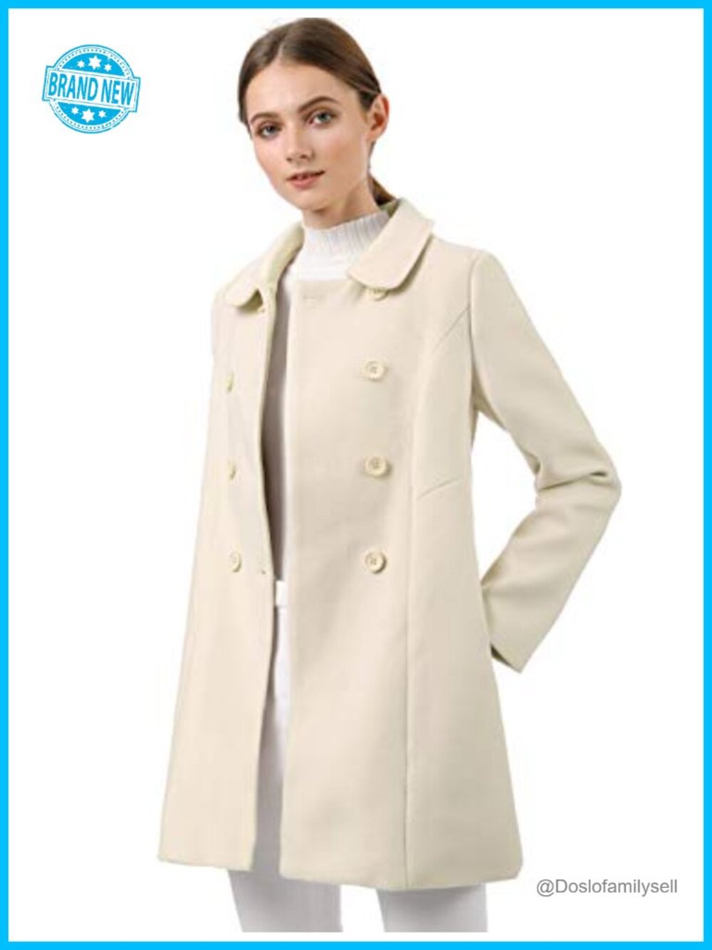 Peter Pan Collar Double Breasted Trench Pea Coat Long Sleeve Fully Lined
